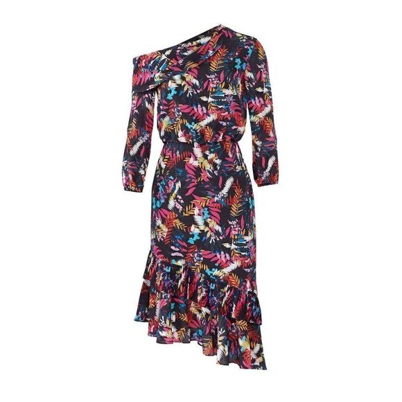 SALONI Navy Fern Lexie Off the Shoulder Dress Size 8 - Picture 2 of 6